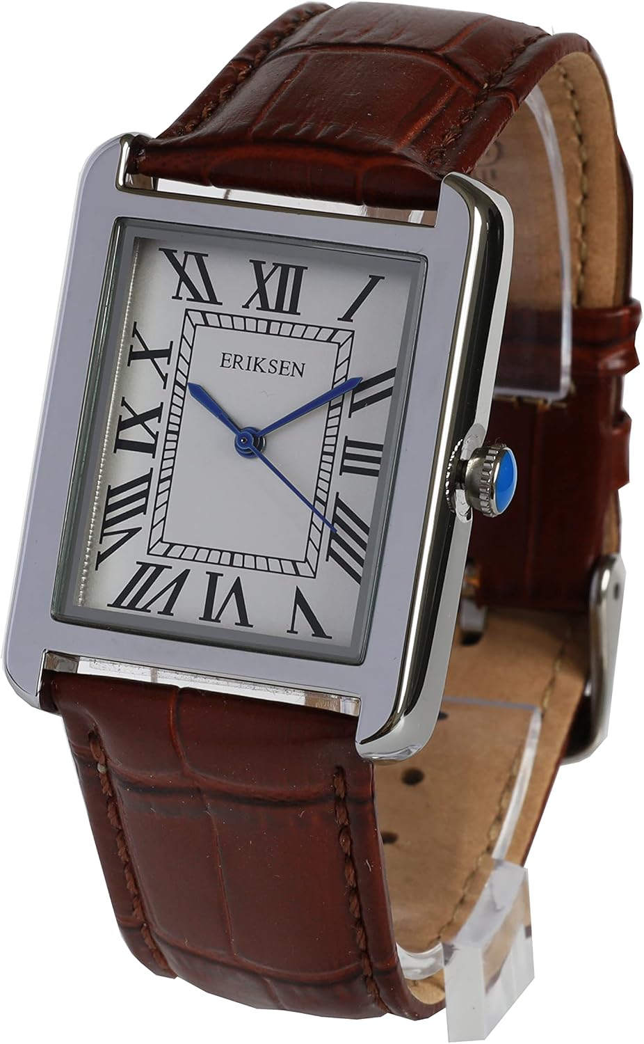 ERIKSEN Vintage Retro Rectangular Silver Analog Quartz Dress Watch CMSBRN