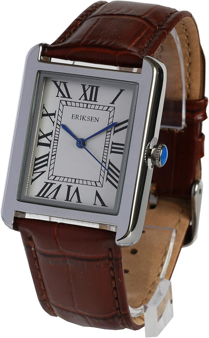 ERIKSEN Vintage Retro Rectangular Silver Analog Quartz Dress Watch CMSBRN