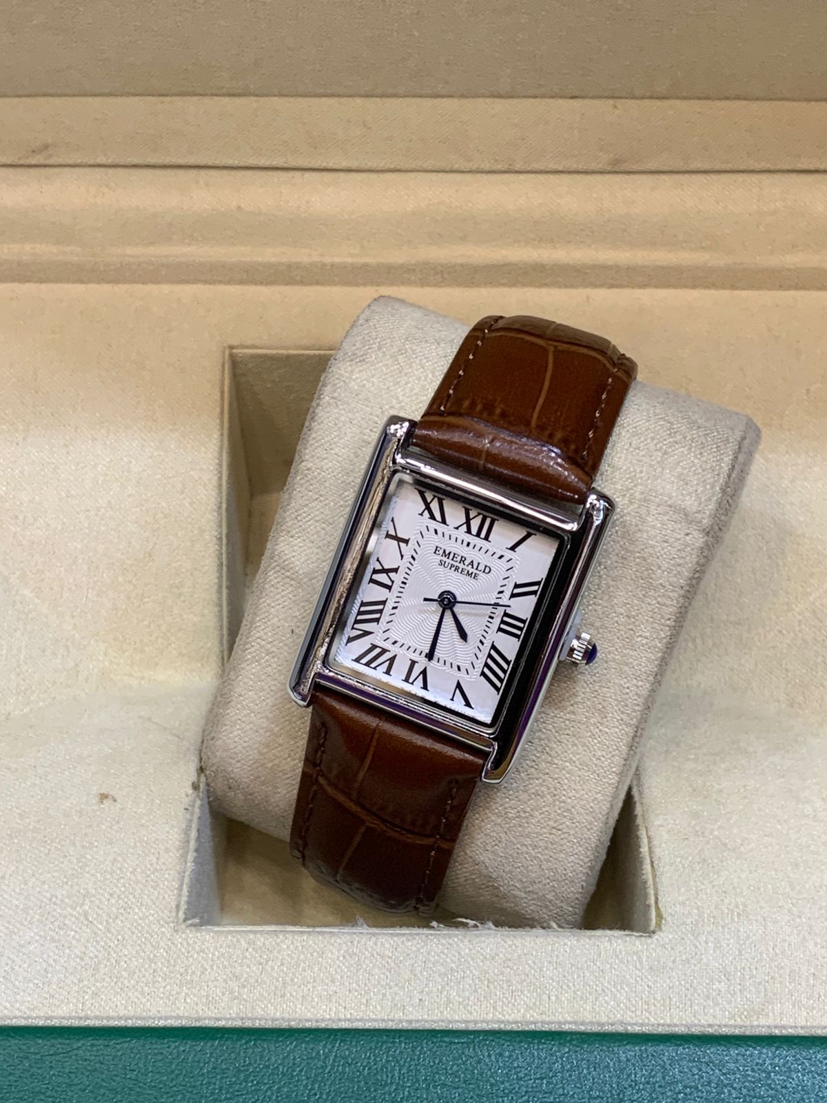 ERIKSEN Vintage Retro Rectangular Silver Analog Quartz Dress Watch CMSBRN