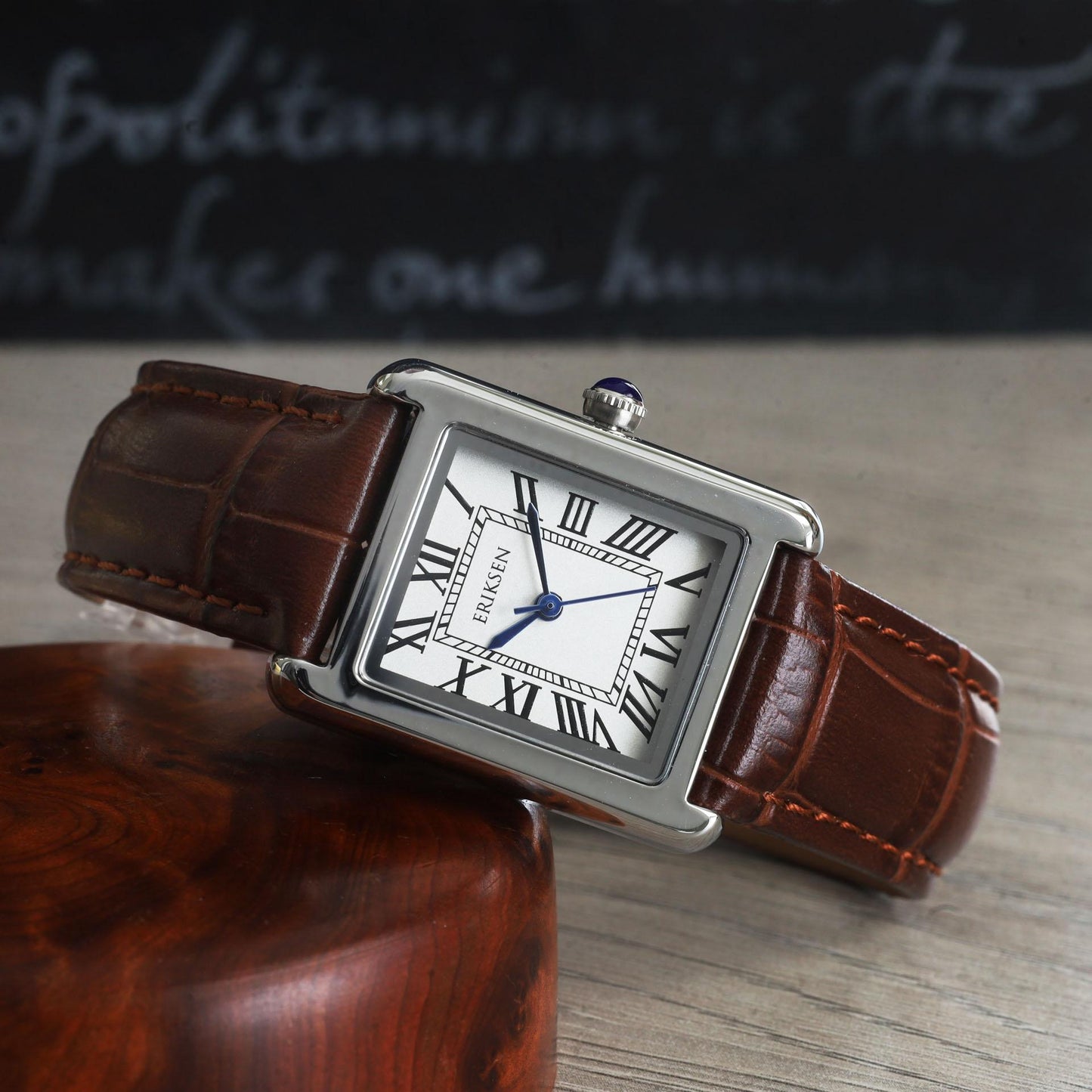 ERIKSEN Vintage Retro Rectangular Silver Analog Quartz Dress Watch CMSBRN