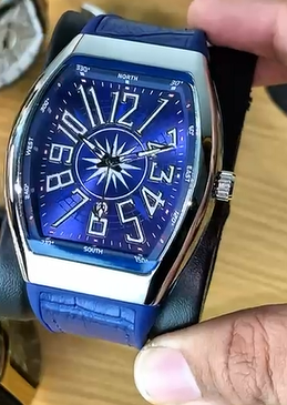 Franck Muller Vanguard Mens Automatic Date Blue Face Blue Rubber Strap Watch V 45 SC DT Yachting AC.BL