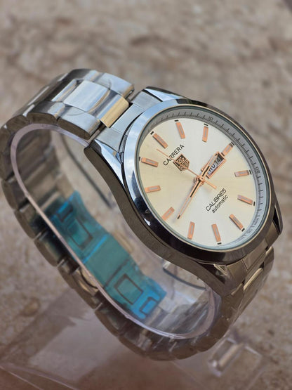 Tag Heuer Carrera Calibre 5 Silver Stainless Steel White Dial Automatic Watch for Gents - WAR201D.BA0723