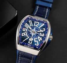 Franck Muller Vanguard Mens Automatic Date Blue Face Blue Rubber Strap Watch V 45 SC DT Yachting AC.BL